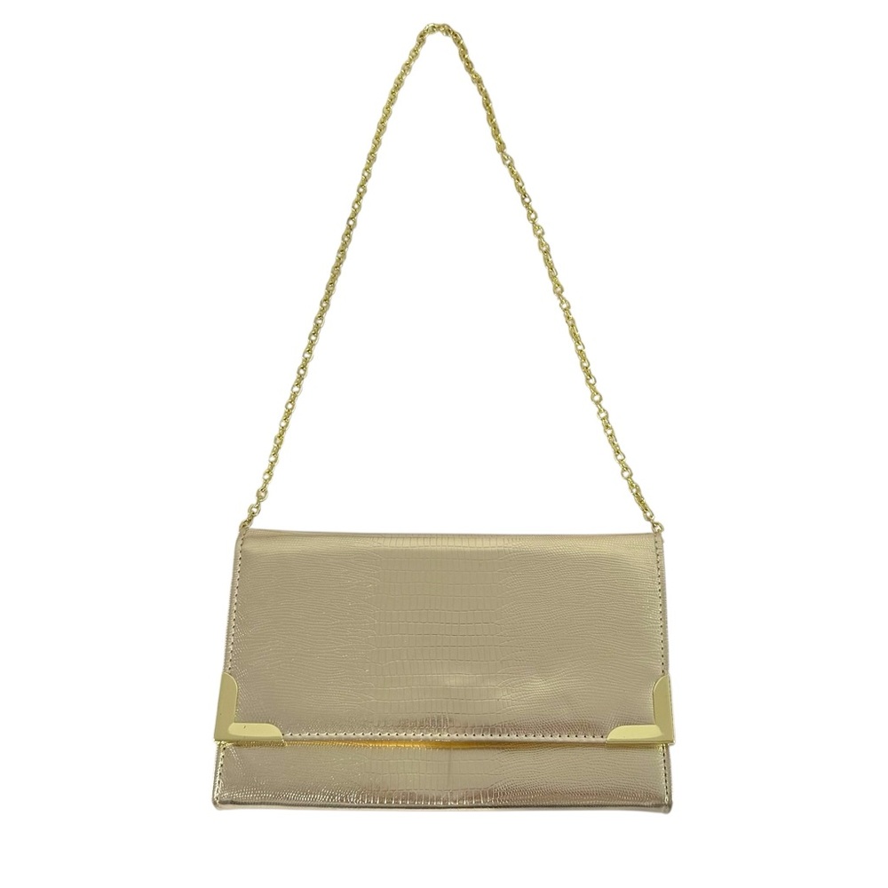 Style & Co Gold Faux Lizard Embossed Evening Clutch Bag with Chain Strap